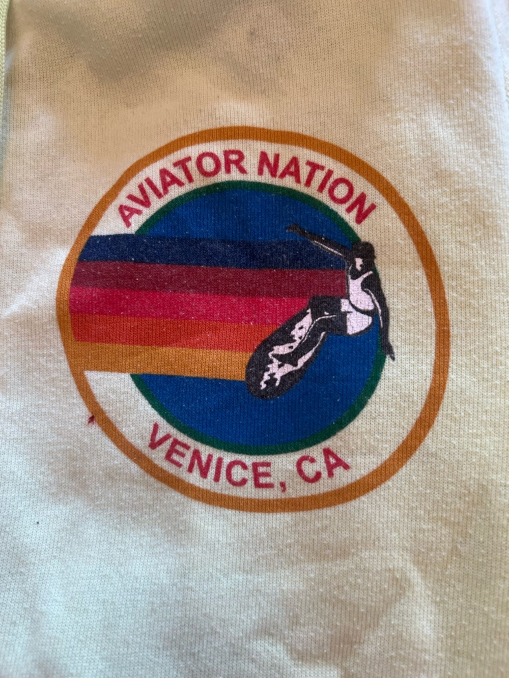 Aviator Nation Womens Light Yellow Zip Hoodie with Rainbow Sleeve Logo - Picture 3 of 9